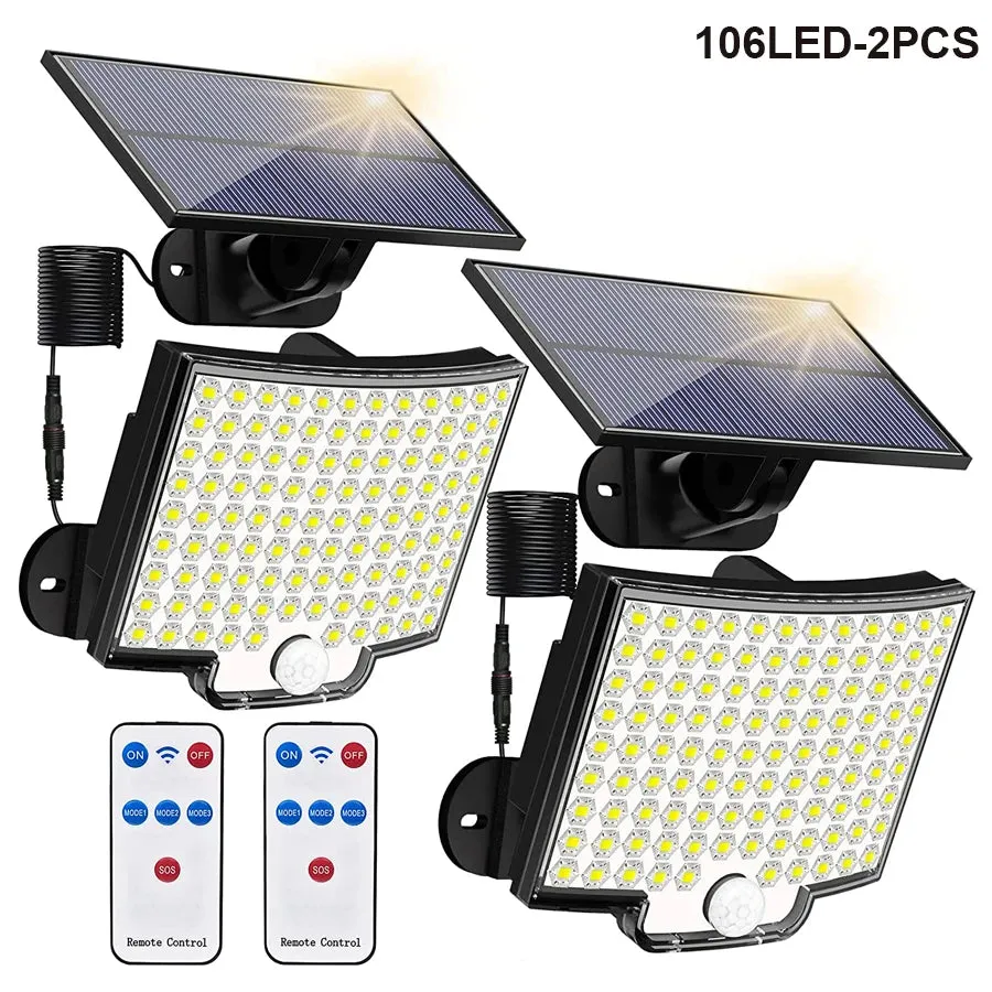 106/318 LED Solar Light Outdoor 328 LED Spotlights IP65 Waterproof Motion Sensor Human Solar Flood Security Lights 3 Modes