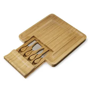 13" Bamboo Cheese Board & Knife Set w/ Storage- Set of 5