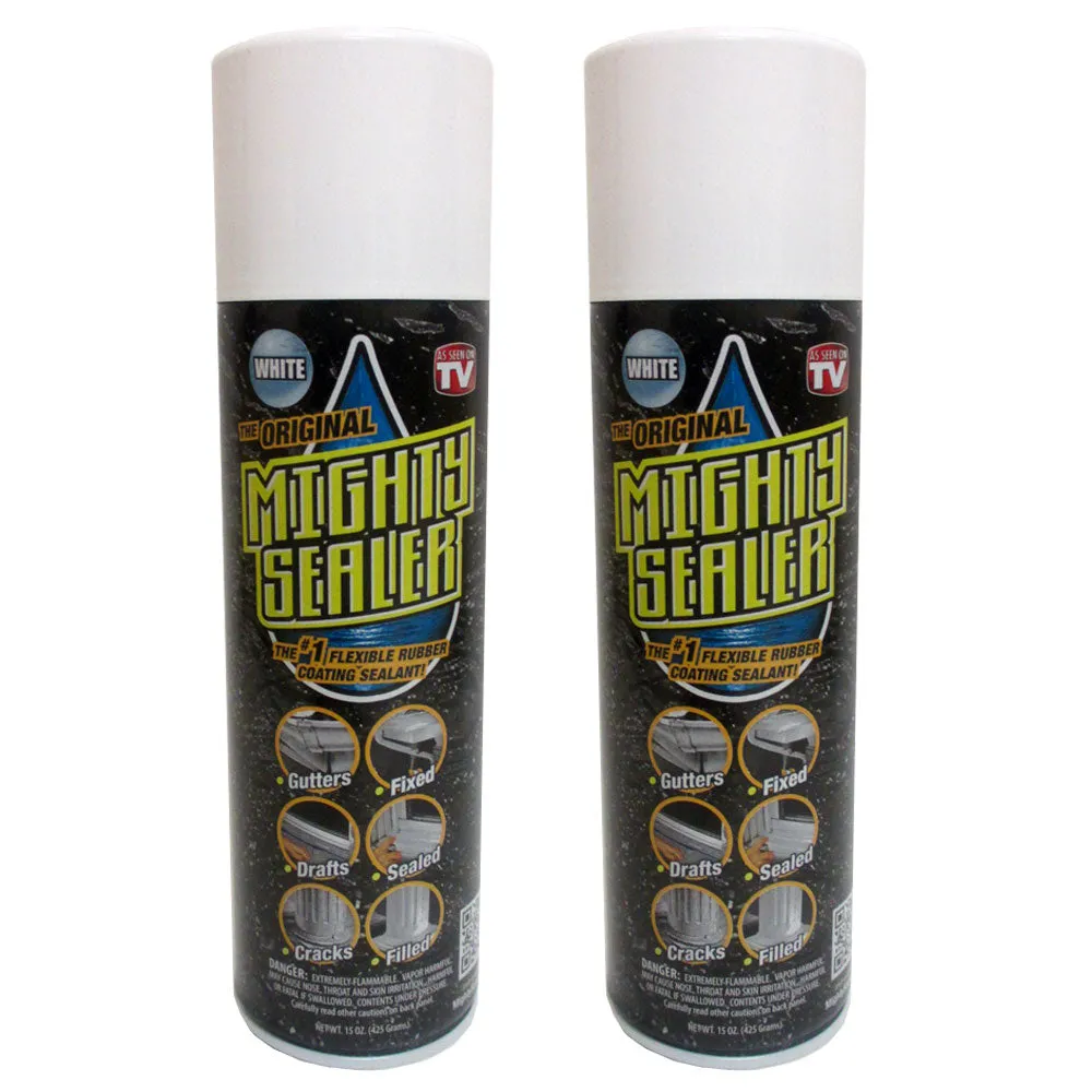 2 Pc Original Mighty Sealer Flexible Rubber Coating Sealant 15oz Spray Can White