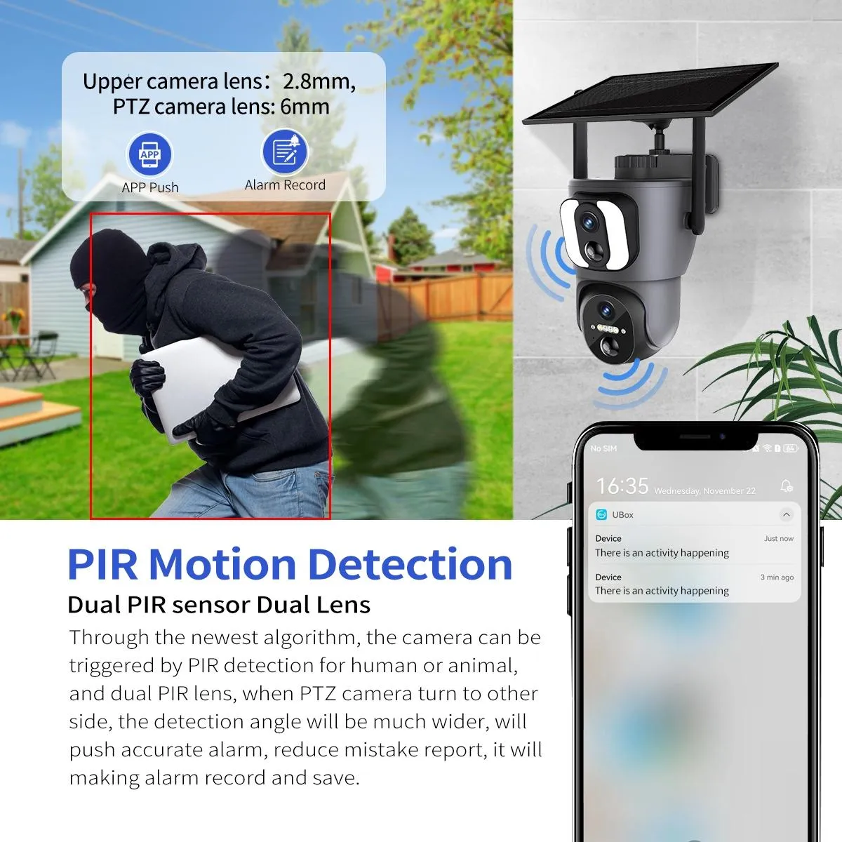 2MP Solar Wifi Camera | Two-Way Voice | Alarm Recording | Black Binocular
