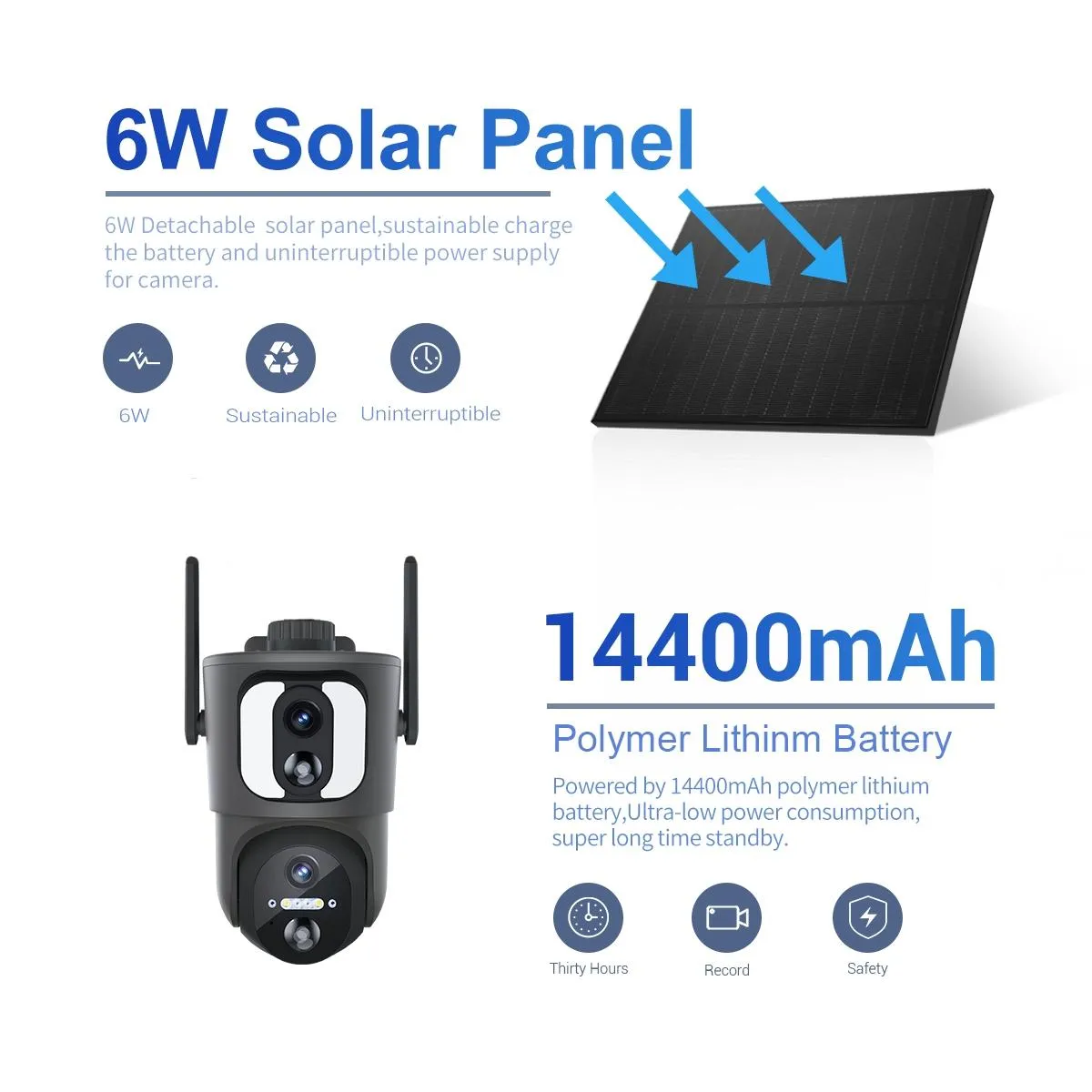 2MP Solar Wifi Camera | Two-Way Voice | Alarm Recording | Black Binocular