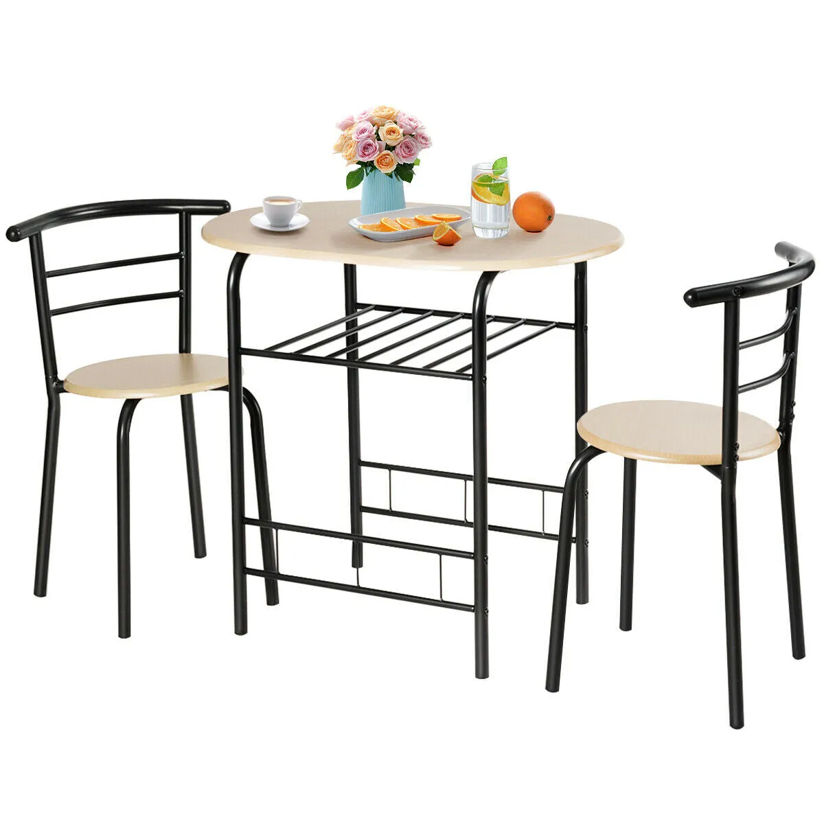 3 Pieces Compact Dining Set with Storage Shelf for Kitchen Bars