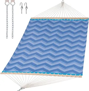 450lbs, Quick Dry 2 Person Hammock with Hardwood Spreader Bar, Blue Waves