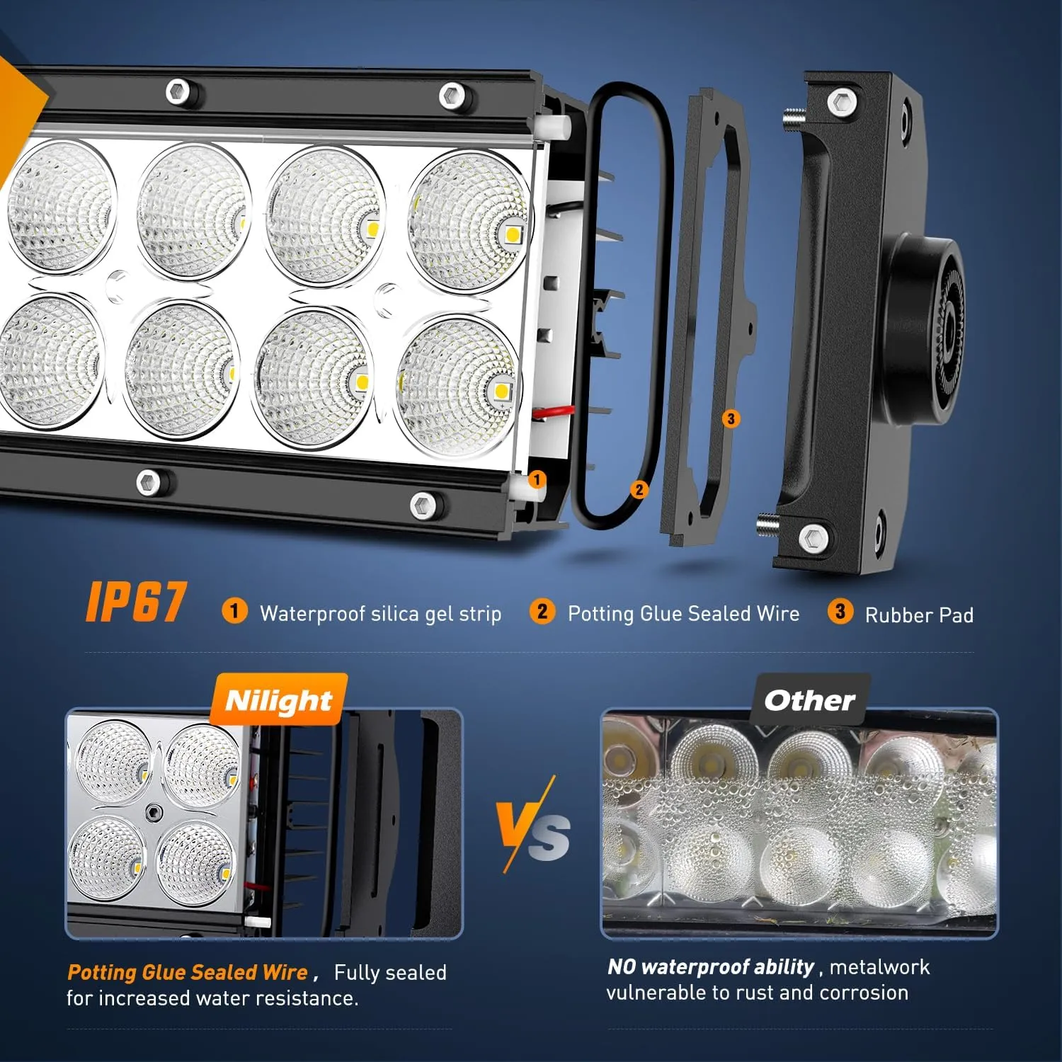 52 Inch 300W Double Row Spot Flood LED Light Bar | 14AWG Wire 5Pin Switch