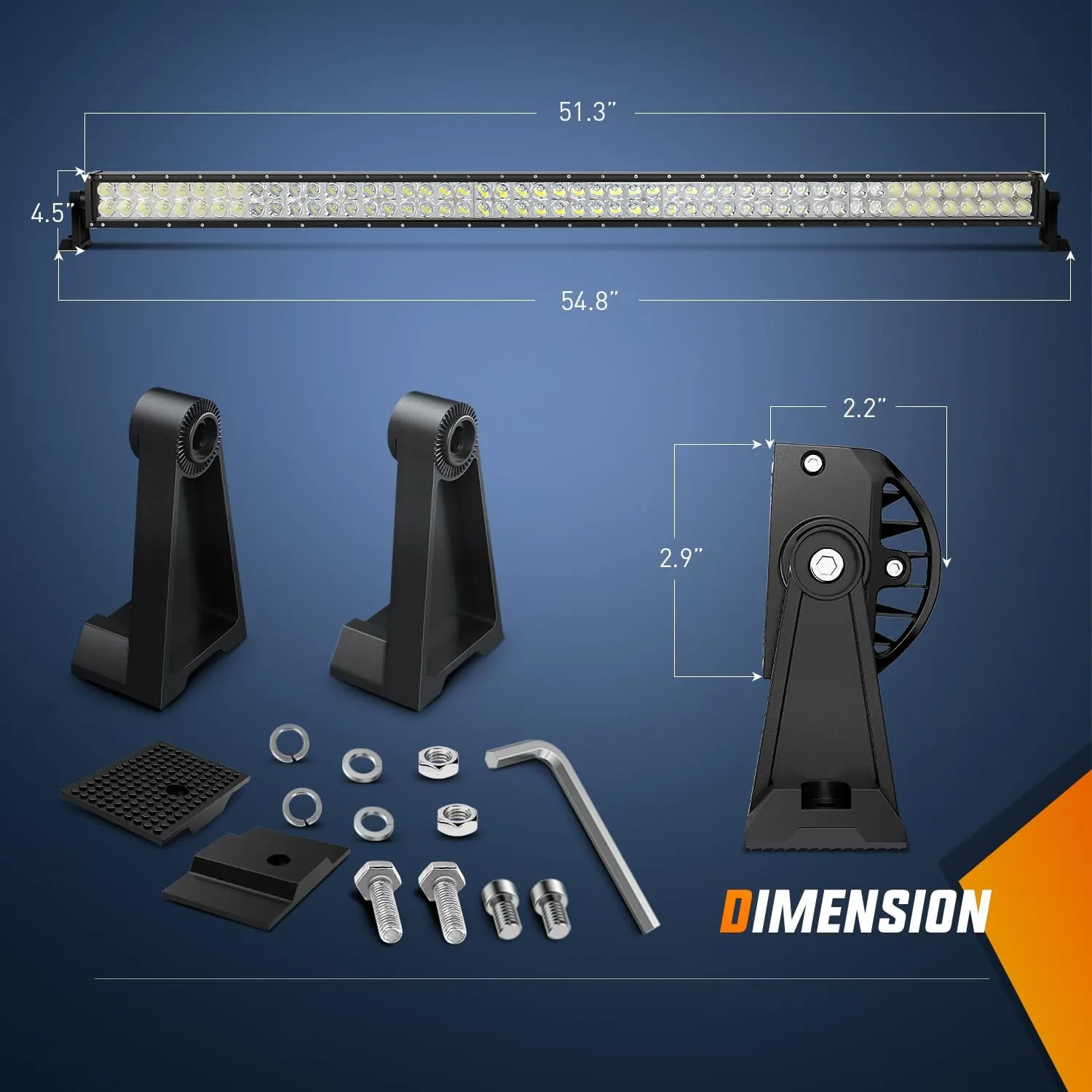 52 Inch 300W Double Row Spot Flood LED Light Bar | 14AWG Wire 5Pin Switch