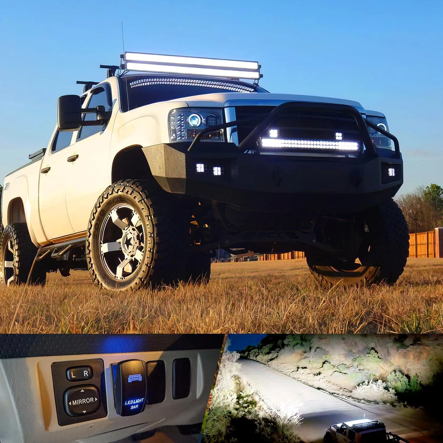 52 Inch 300W Double Row Spot Flood LED Light Bar | 14AWG Wire 5Pin Switch