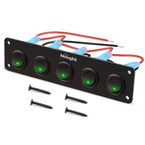 5Gang 3Pin Green Rocker Switch Panel