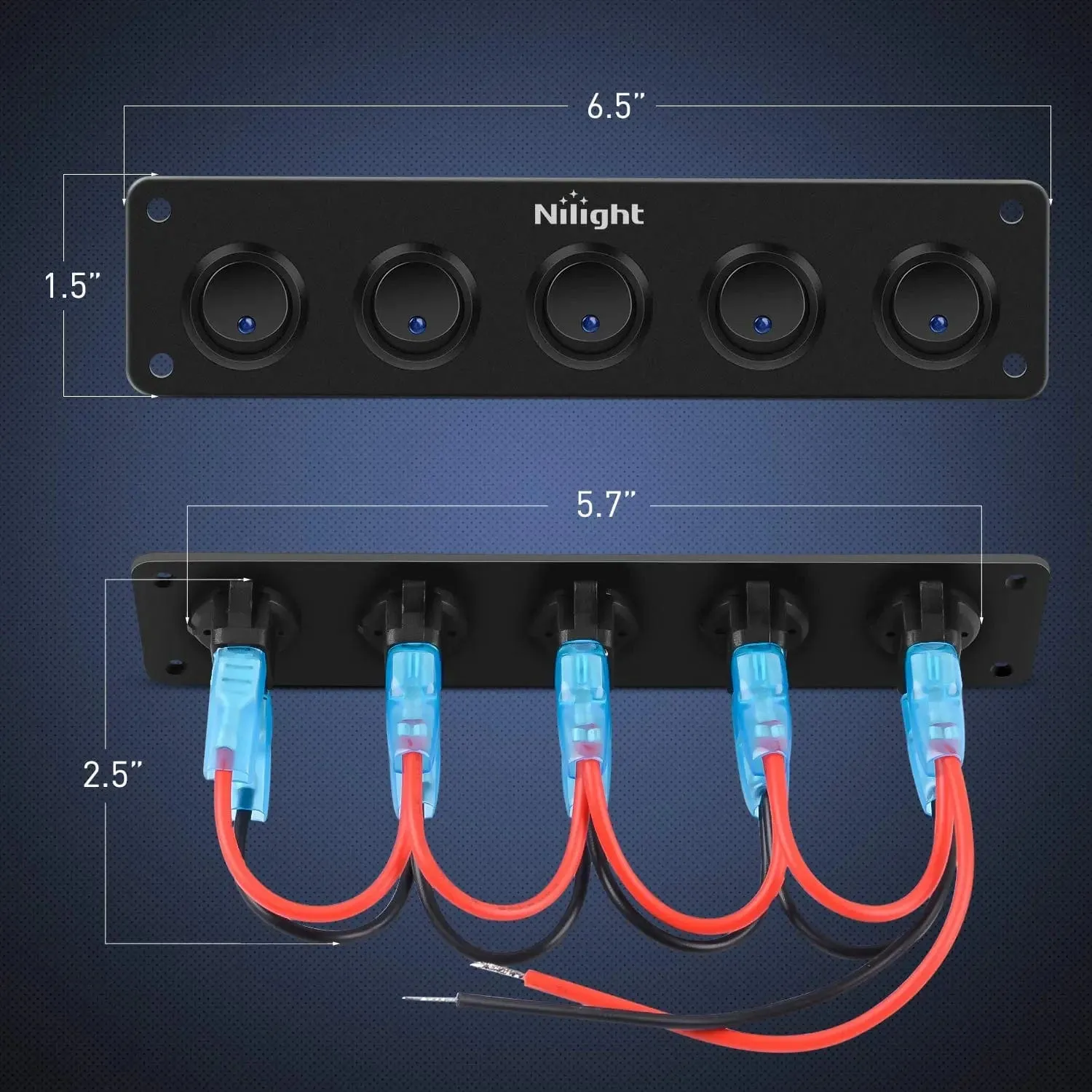 5Gang 3Pin Rocker Switch Panel Blue