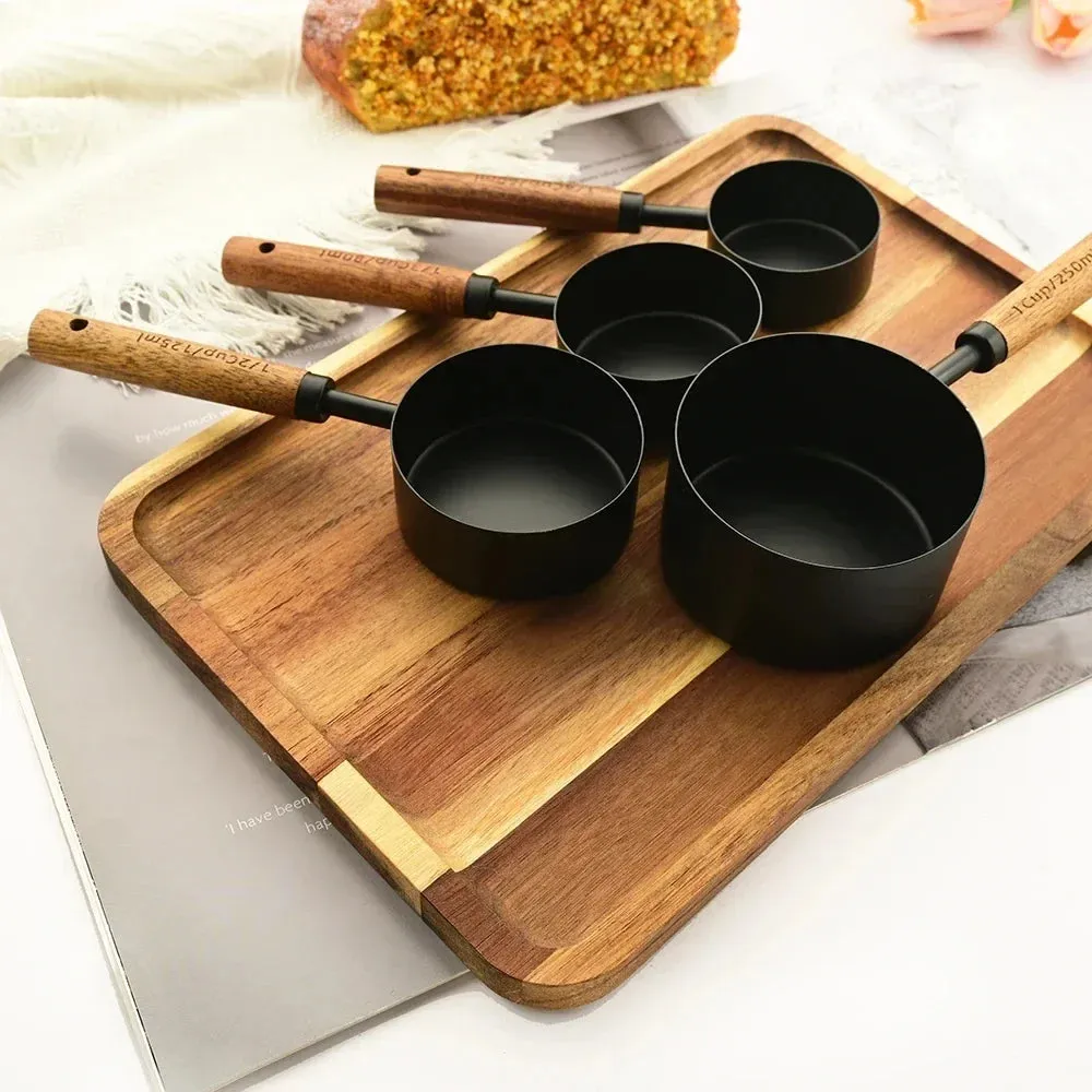 8 Piece Stainless Steel Measuring Set With Wooden Handles