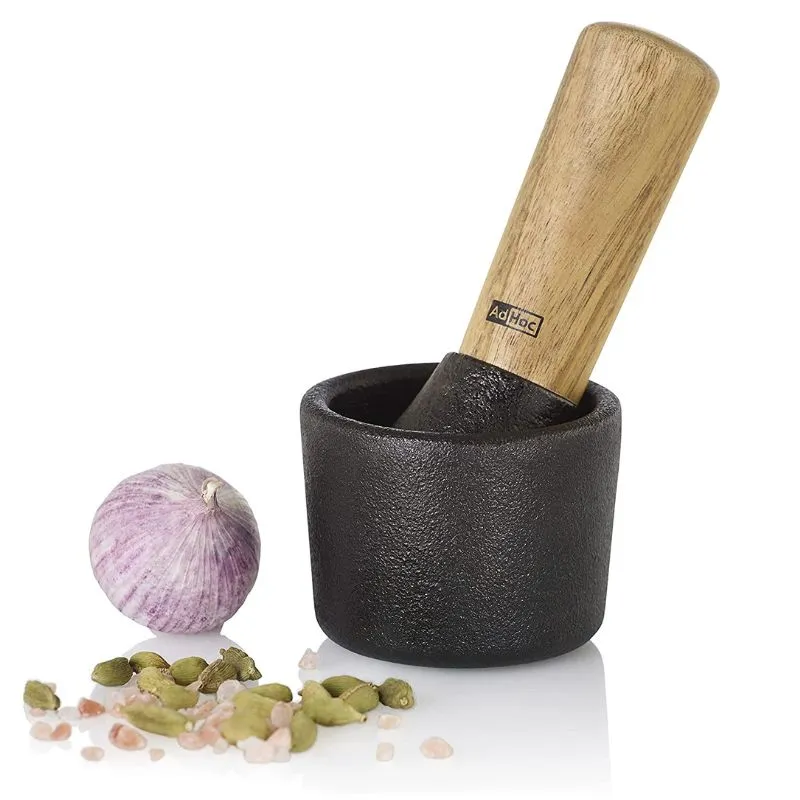 Adhoc CAMO Pestle & Mortar 7 Cast Iron/Acacia Wood