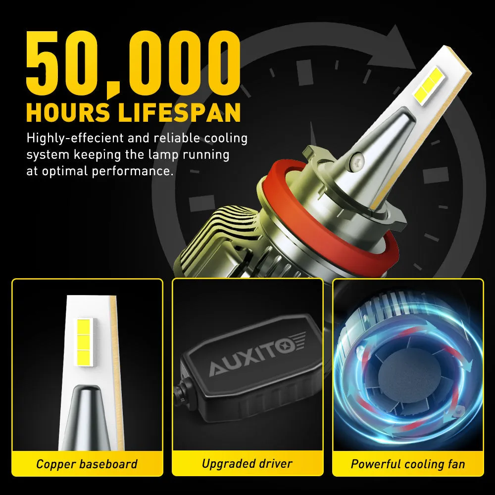 AUXITO 9005 HB3 High Beam and H11 Low Beam LED Bulbs Combo Kit, 400% Times Brighter, 6500K White