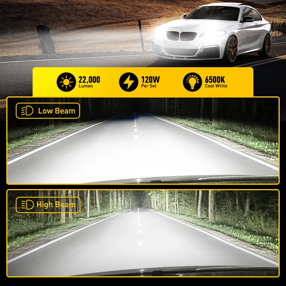 AUXITO 9005 HB3 High Beam and H11 Low Beam LED Bulbs Combo Kit, 400% Times Brighter, 6500K White