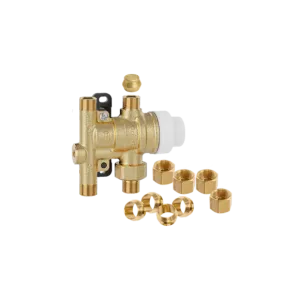 Caleffi 521201AP  SinkMixer™ 4-Way Anti-Scald Point-of-Use Thermostatic Mixing Valve, 3/8" Compression, with fittings