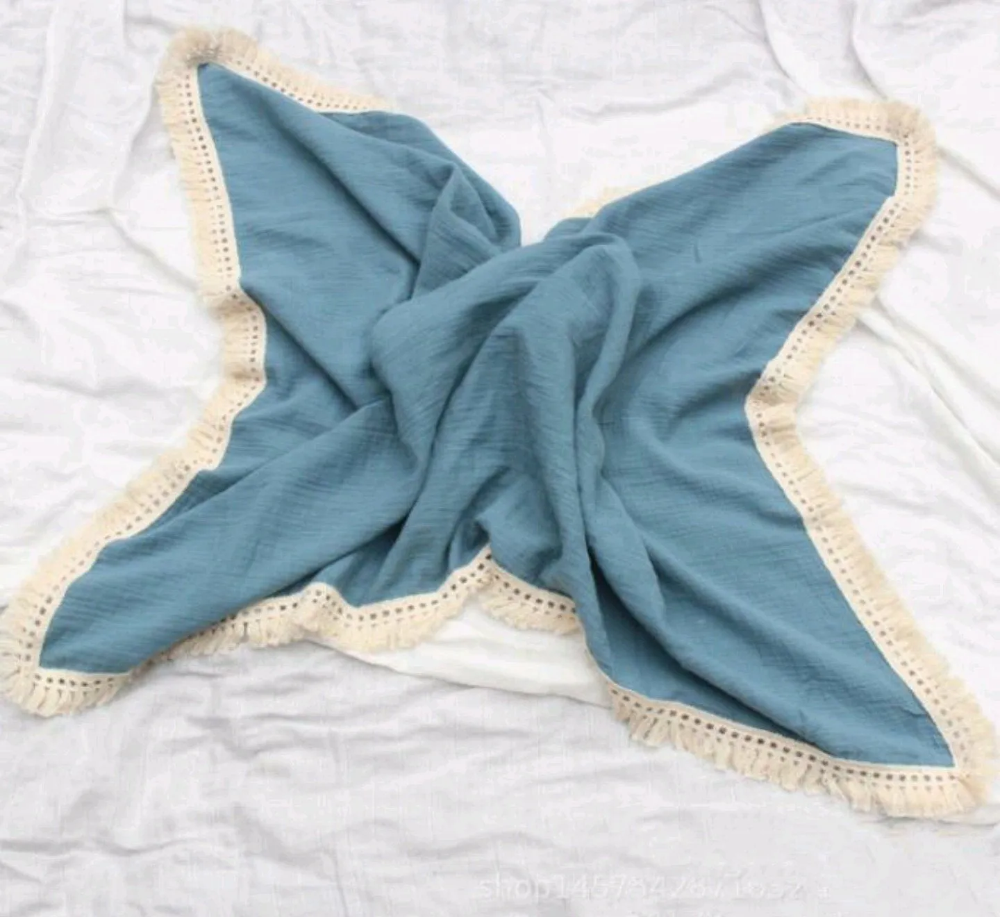 Cotton Muslin Swaddle/Towel With Fringe Lace Detail