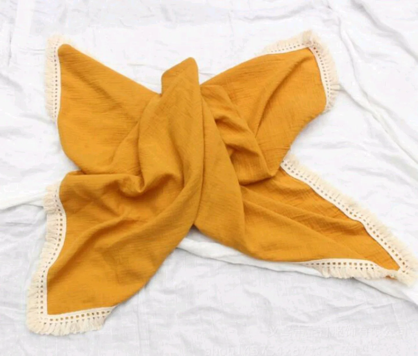 Cotton Muslin Swaddle/Towel With Fringe Lace Detail