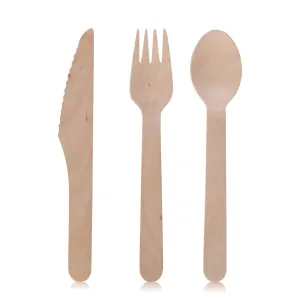 Disposable Wooden Cutlery 600 Set (200 Forks, 200 Knives, 200 Spoons) -