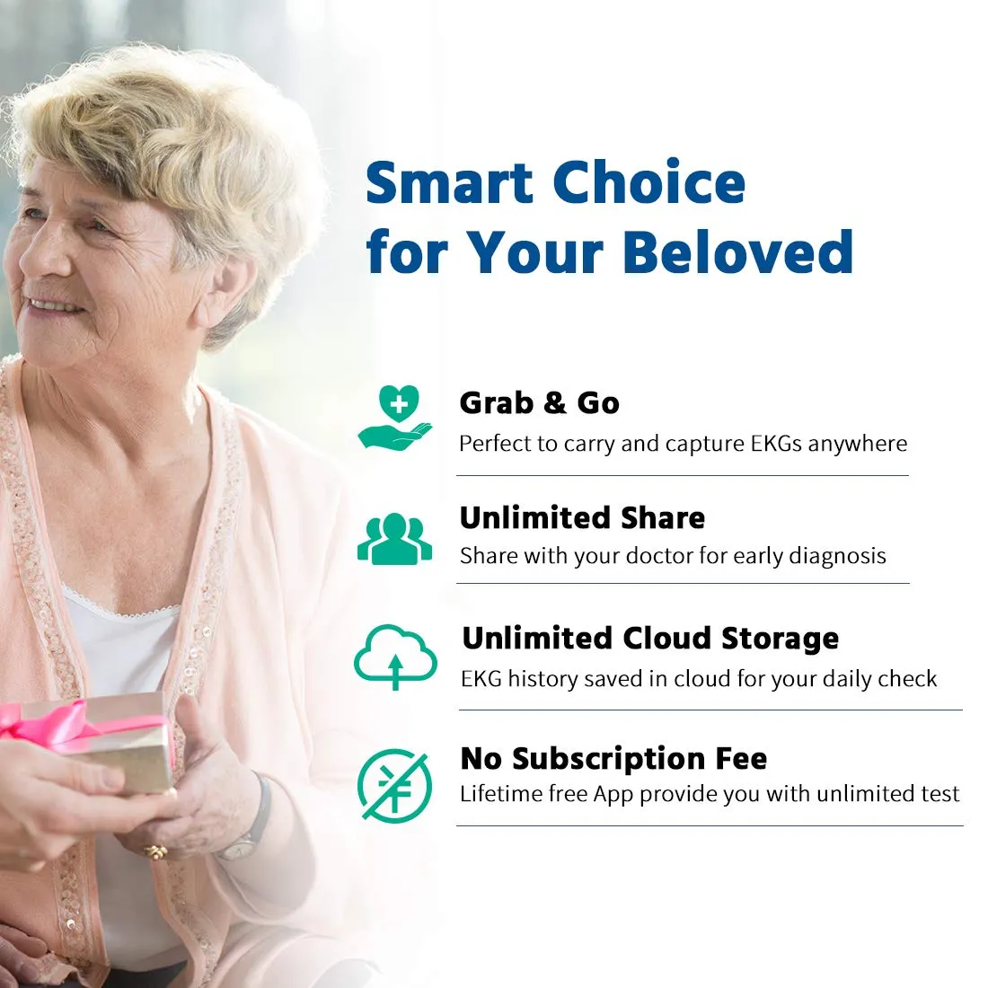 ECG Monitor, Handheld ECG Heart Rate Monitors for Smart Phone, Wireless Heart Rhythm Tracking Without ECG Electrodes Required, Home Use SnapECG Portable EKG Devices for iPhone & Android