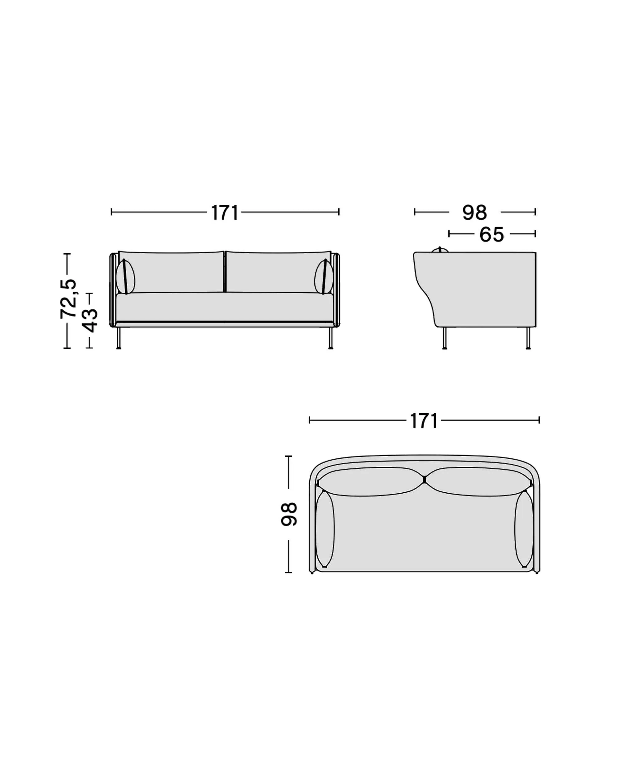 Hay Silhouette sofa 2-seater, olavi 03/silk black/black steel
