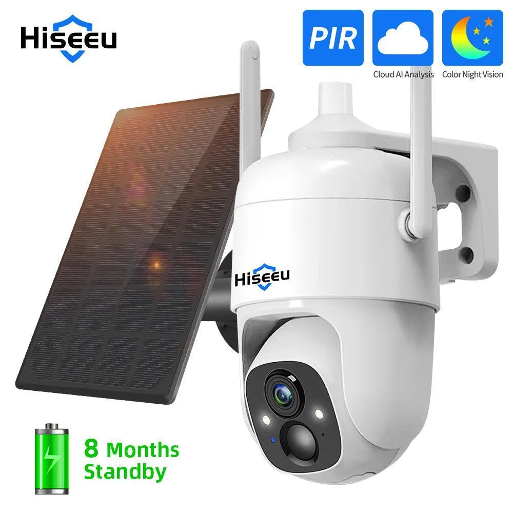Hiseeu CQ1 Vicohome APP 2MP Cloud AI Analysis WiFi Video Security Surveillance Camera Rechargeable Battery with Solar Panel Outdoor Pan & Tilt Wireless