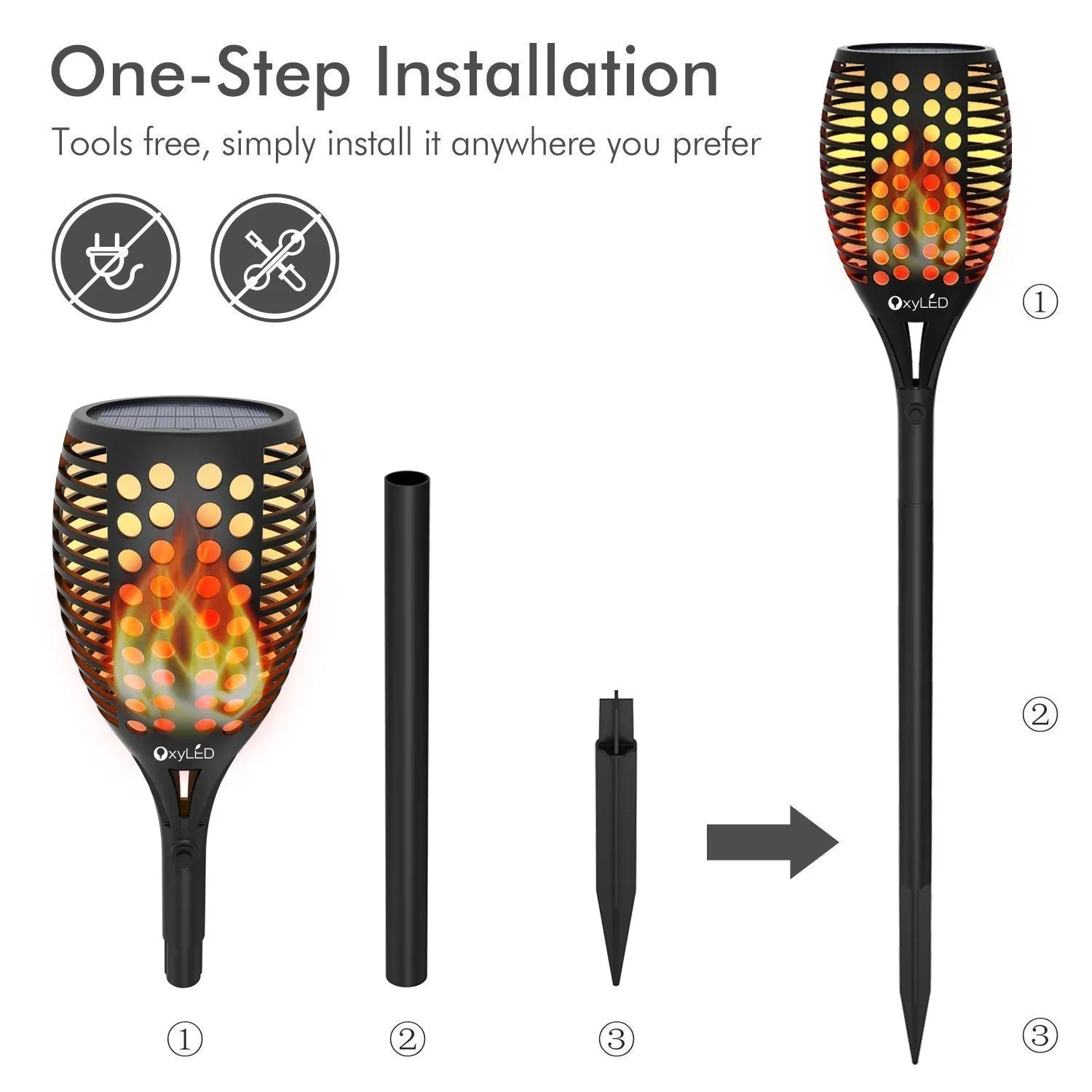 LED Solar Path Torch Light Dancing Flame