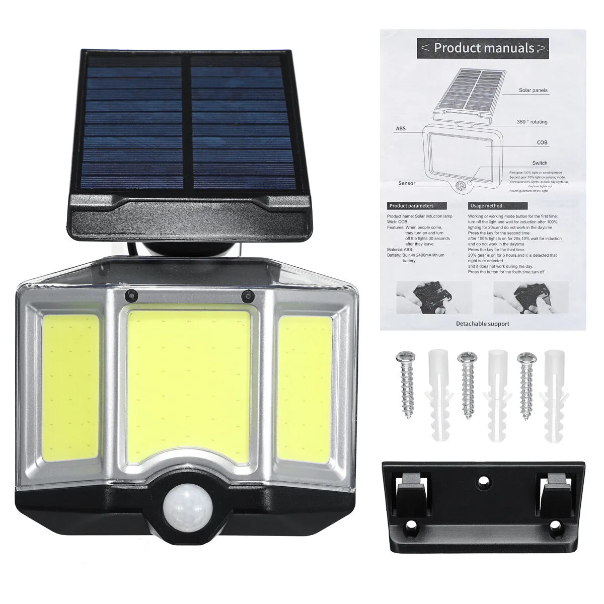 LED Solar Power PIR Motion Sensor Wall Light - 3 Modes, Waterproof, Outdoor Garden Lamp, 66LED/66COB/120COB/128COB/140COB