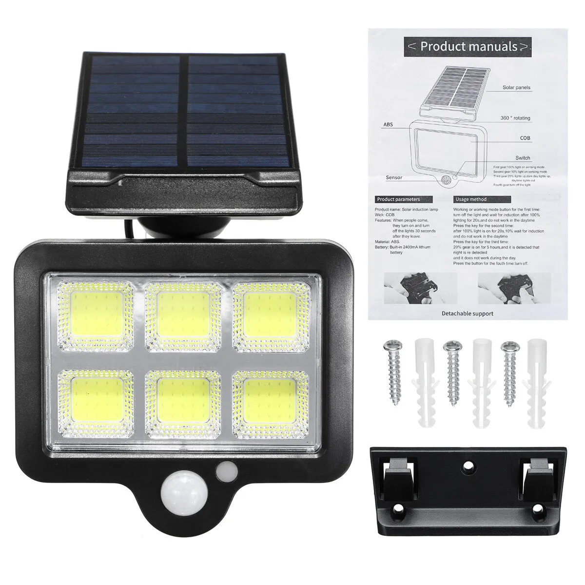 LED Solar Power PIR Motion Sensor Wall Light - 3 Modes, Waterproof, Outdoor Garden Lamp, 66LED/66COB/120COB/128COB/140COB