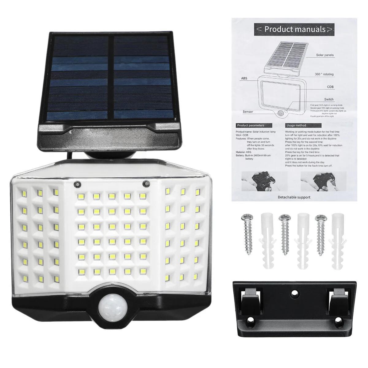LED Solar Power PIR Motion Sensor Wall Light - 3 Modes, Waterproof, Outdoor Garden Lamp, 66LED/66COB/120COB/128COB/140COB