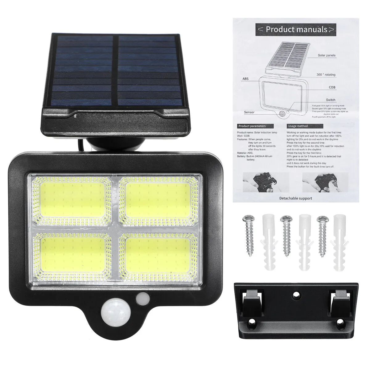 LED Solar Power PIR Motion Sensor Wall Light - 3 Modes, Waterproof, Outdoor Garden Lamp, 66LED/66COB/120COB/128COB/140COB