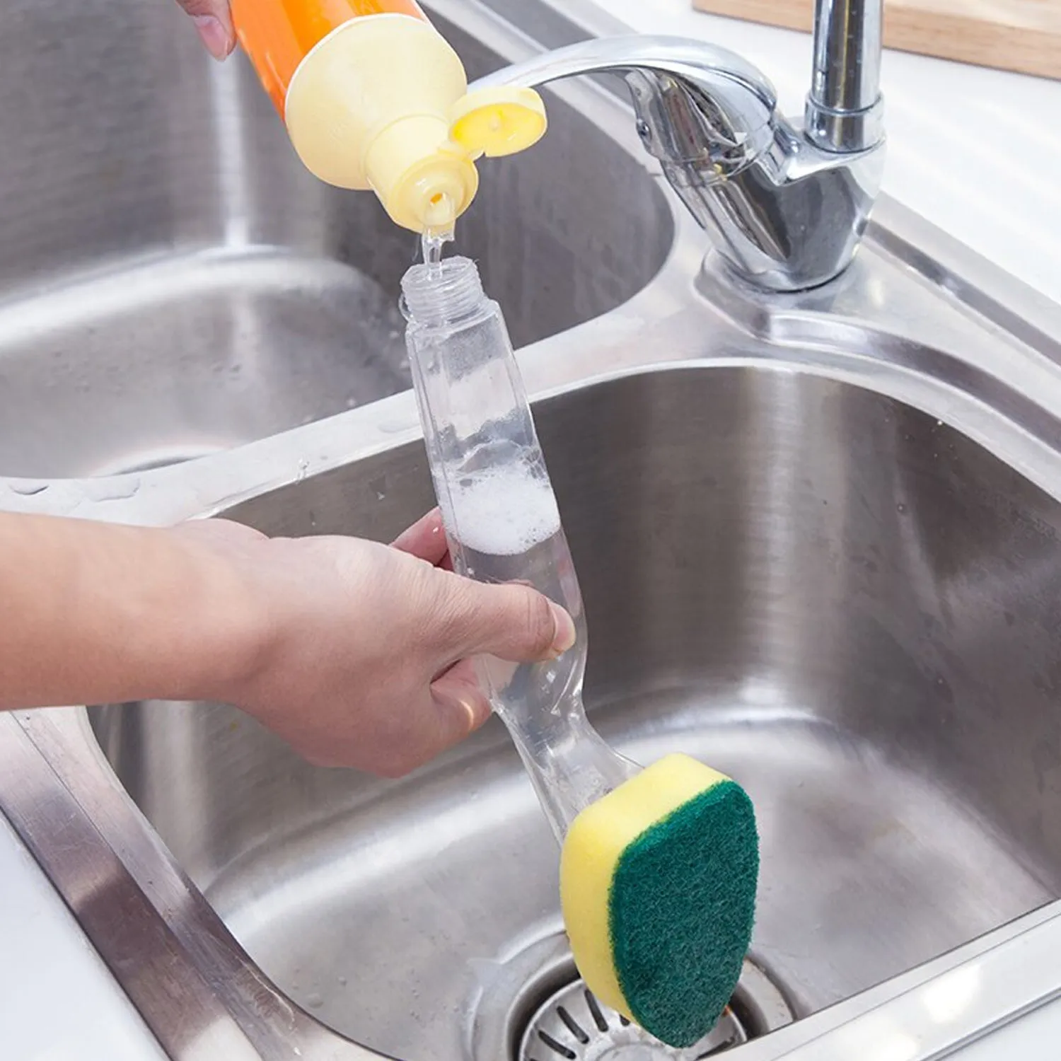 Liquid dispensing Scrub widely used for washing and cleaning utensils and all kitchen stuff to make them again clean and shiny.