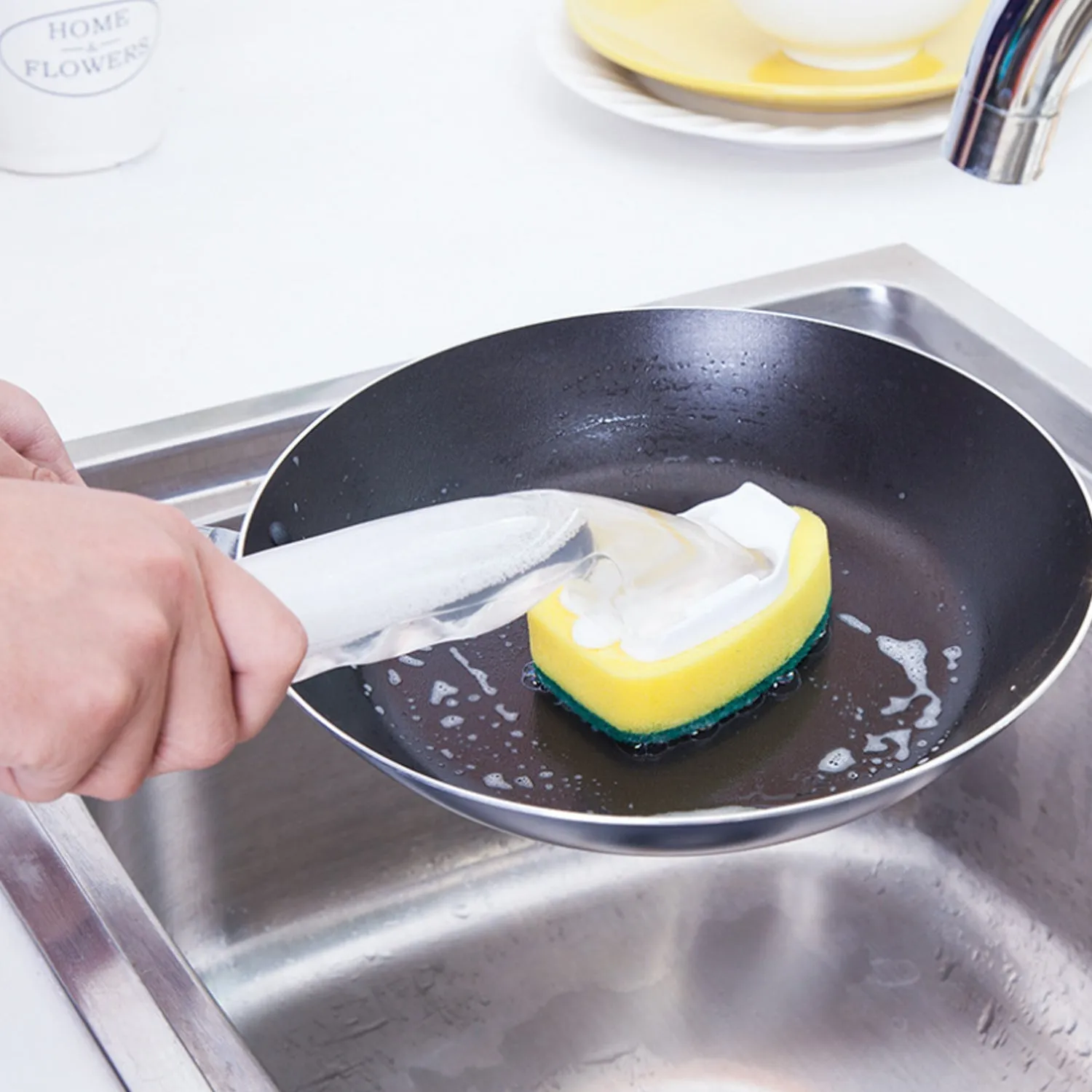 Liquid dispensing Scrub widely used for washing and cleaning utensils and all kitchen stuff to make them again clean and shiny.
