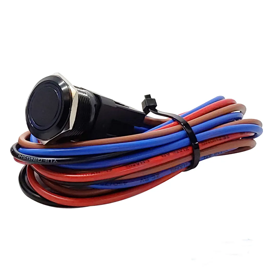 Marine Push Button Switch - Blue LED - 20A - Black Anodized