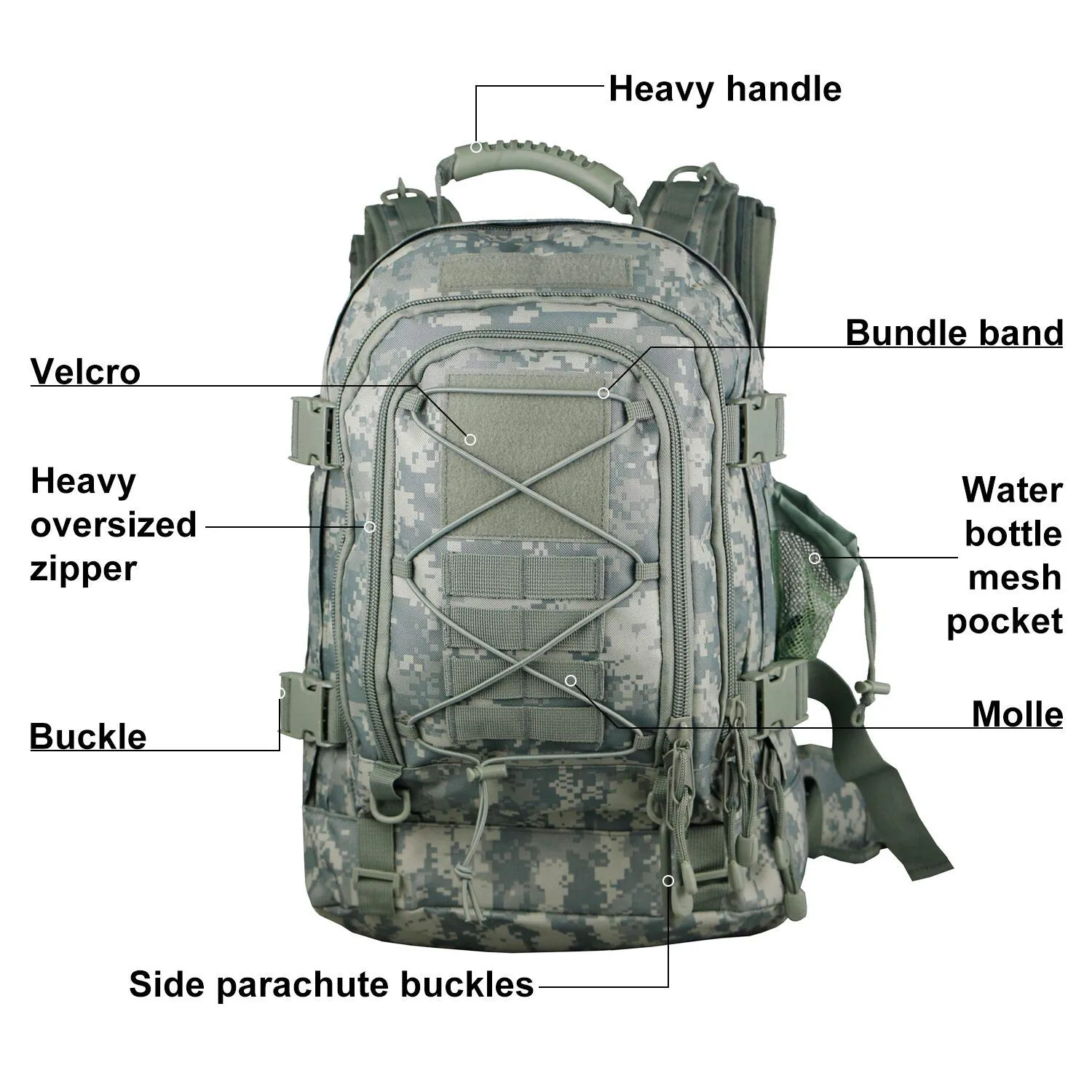 Military Expandable Travel Backpack Tactical Waterproof Work Backpack for Men(ACU)