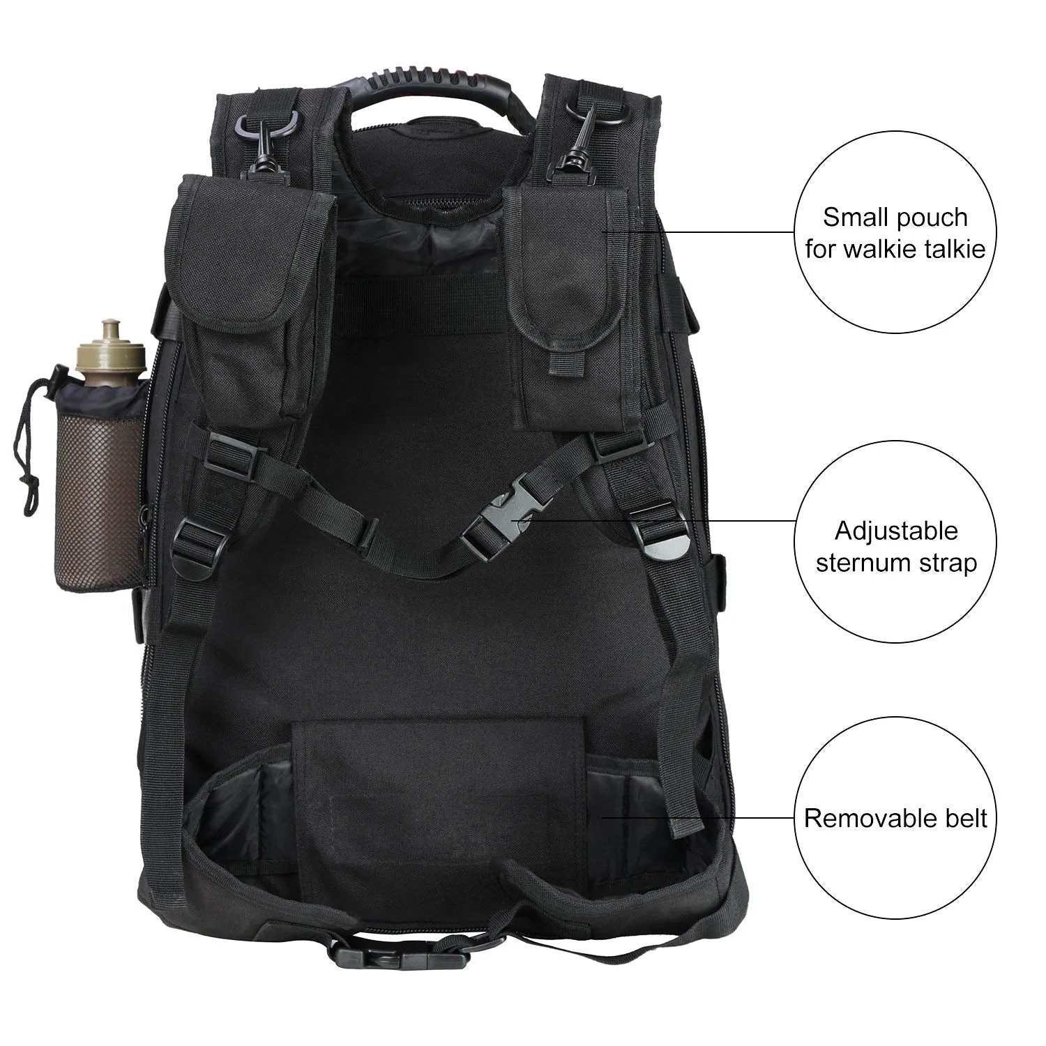 Military Expandable Travel Backpack Tactical Waterproof Work Backpack for Men(BLACK)