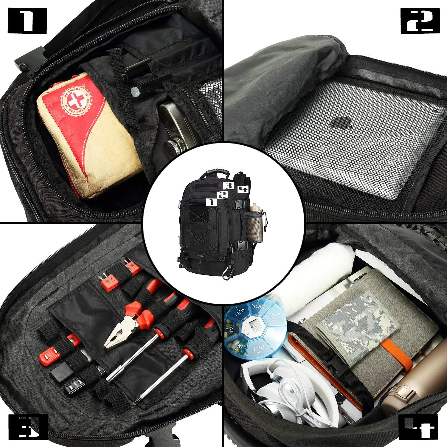 Military Expandable Travel Backpack Tactical Waterproof Work Backpack for Men(BLACK)