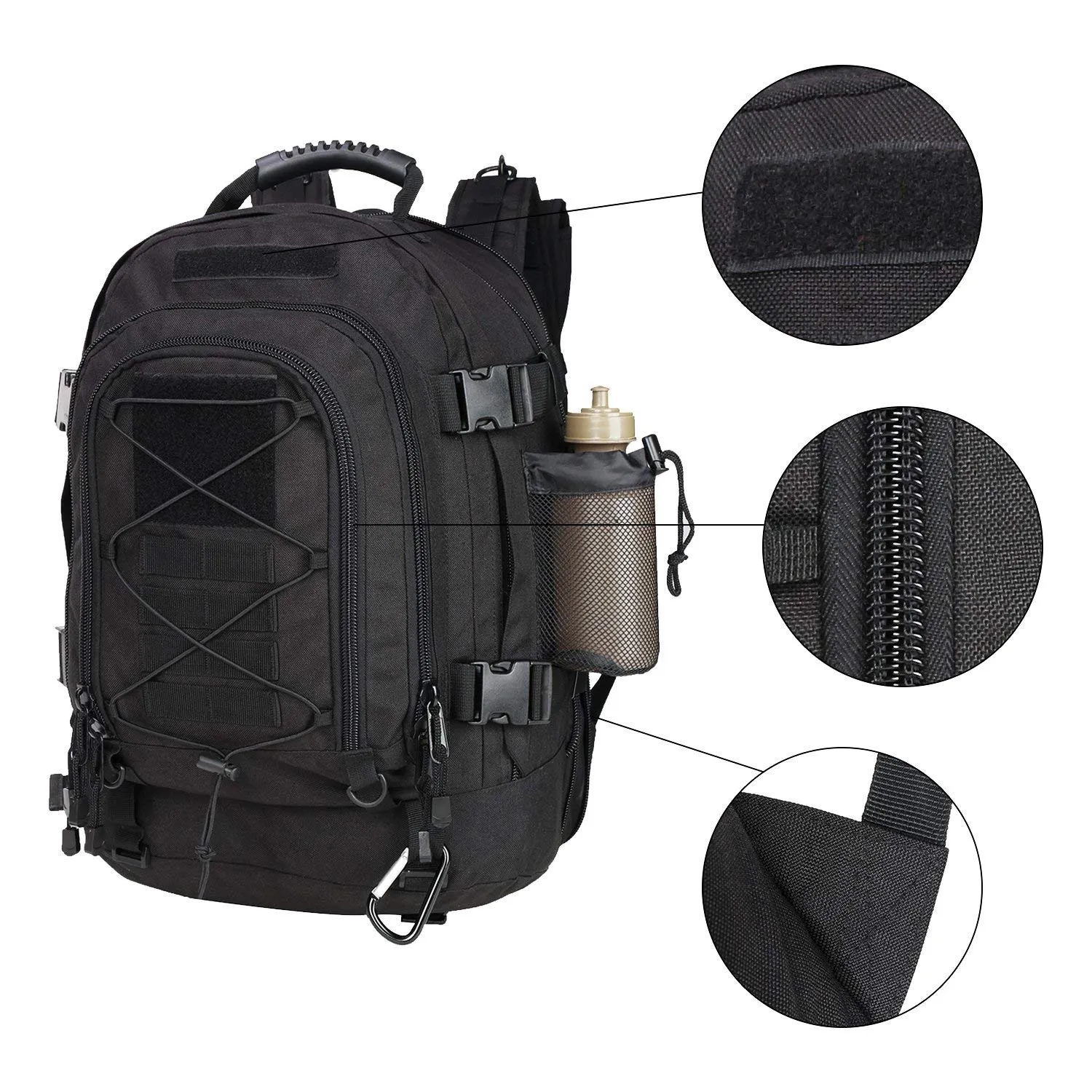Military Expandable Travel Backpack Tactical Waterproof Work Backpack for Men(BLACK)