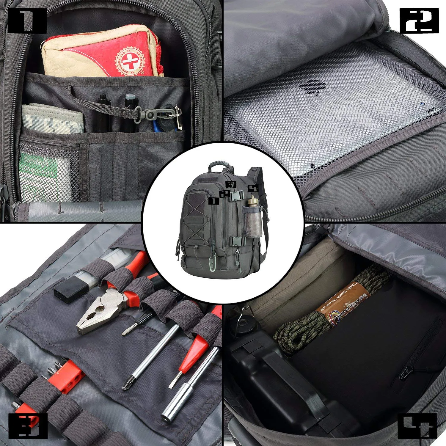 Military Expandable Travel Backpack Tactical Waterproof Work Backpack for Men(GRAY)