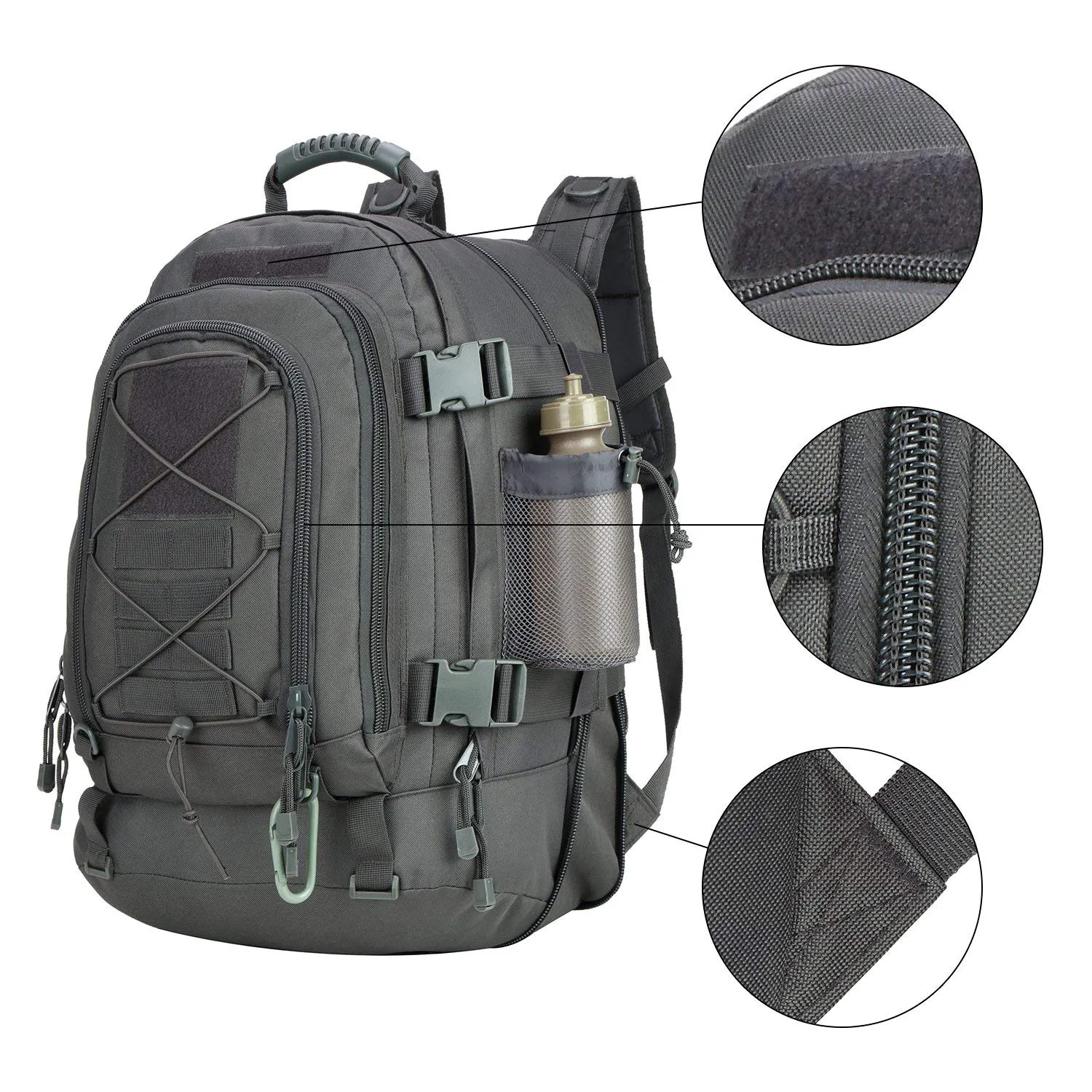 Military Expandable Travel Backpack Tactical Waterproof Work Backpack for Men(GRAY)