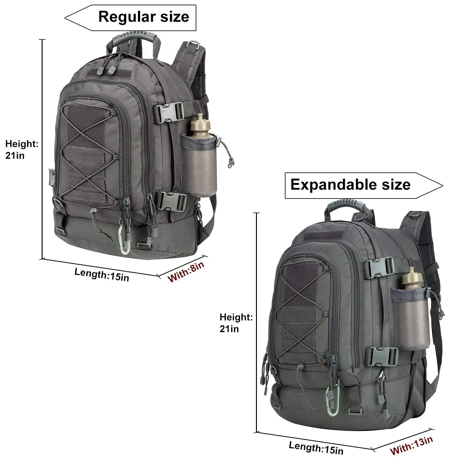 Military Expandable Travel Backpack Tactical Waterproof Work Backpack for Men(GRAY)