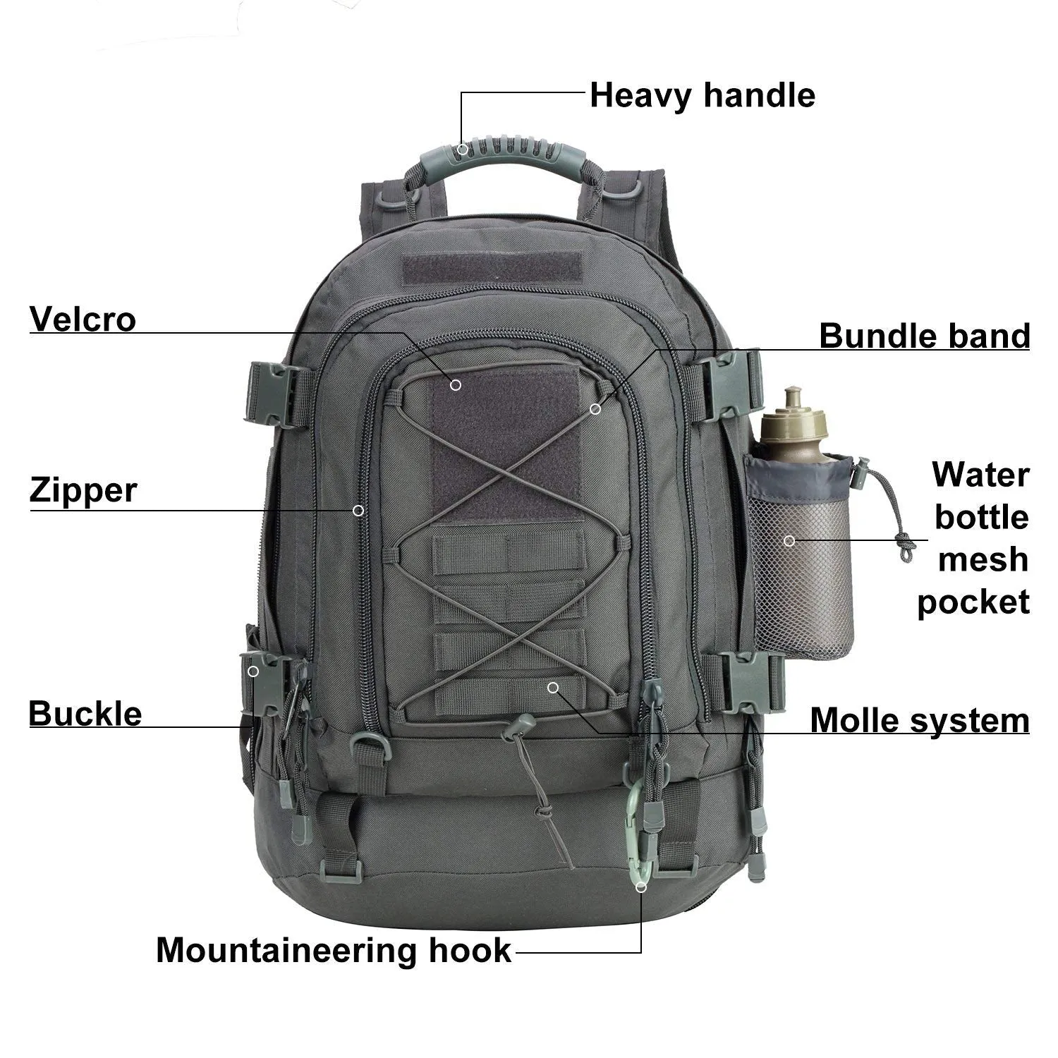 Military Expandable Travel Backpack Tactical Waterproof Work Backpack for Men(GRAY)