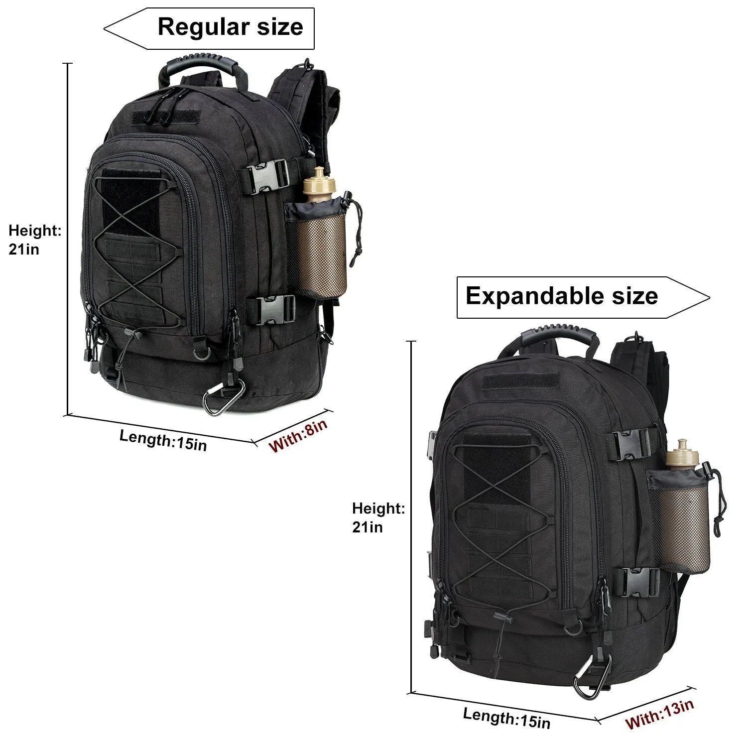 Military Tactical Backpack, Large 3 Day Army Molle Assault Rucksack for Outdoors, Hiking, Camping, Trekking, Bug Out Bag & Travel by ARMYCAMOUSA (Black)