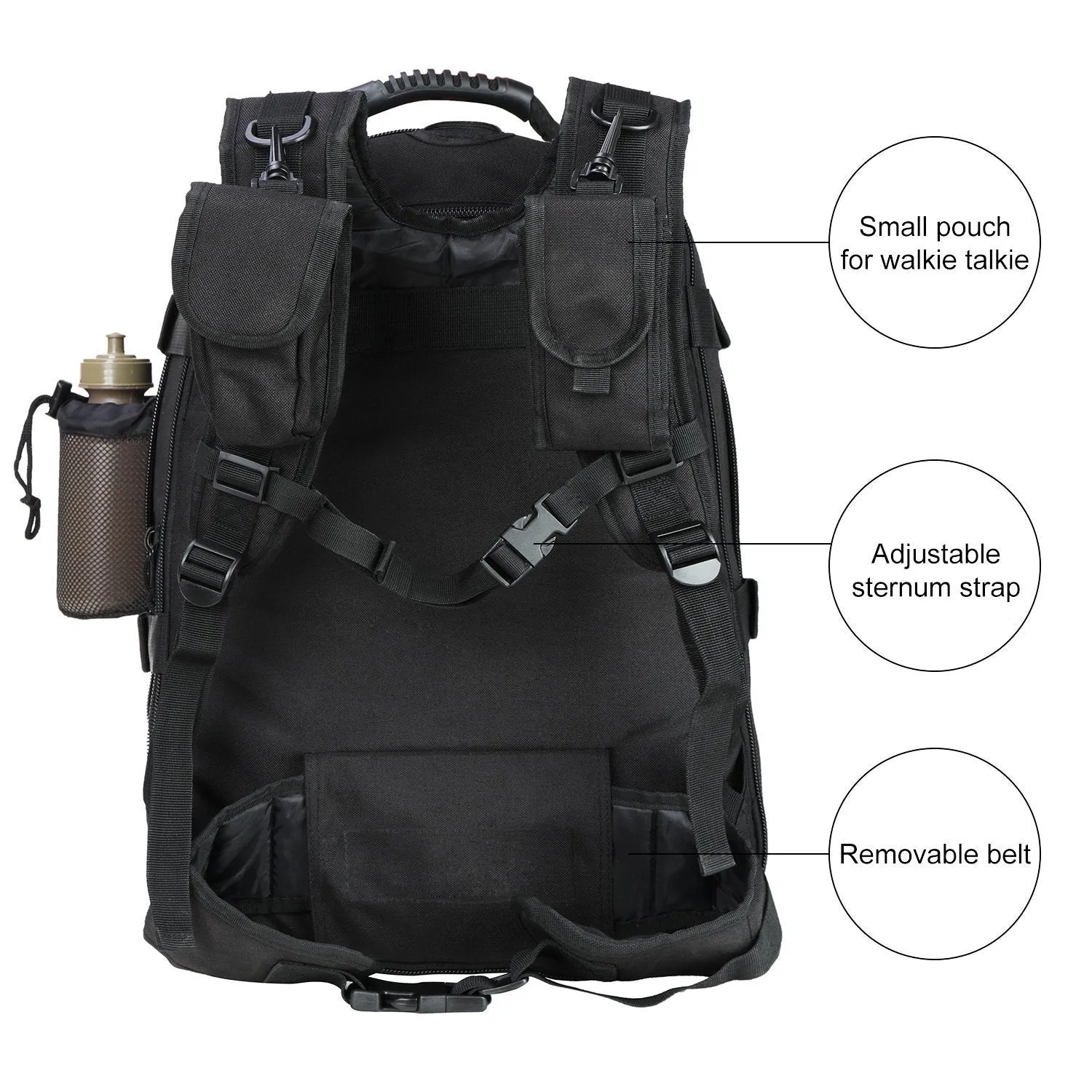 Military Tactical Backpack, Large 3 Day Army Molle Assault Rucksack for Outdoors, Hiking, Camping, Trekking, Bug Out Bag & Travel by ARMYCAMOUSA (Black)