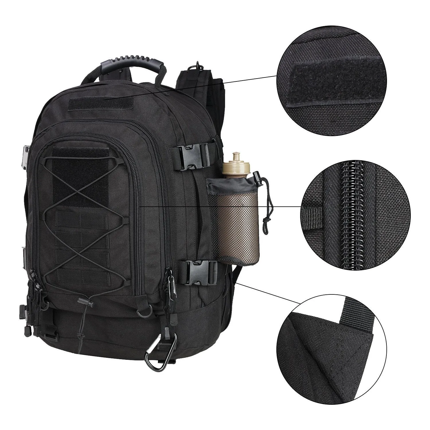 Military Tactical Backpack, Large 3 Day Army Molle Assault Rucksack for Outdoors, Hiking, Camping, Trekking, Bug Out Bag & Travel by ARMYCAMOUSA (Black)