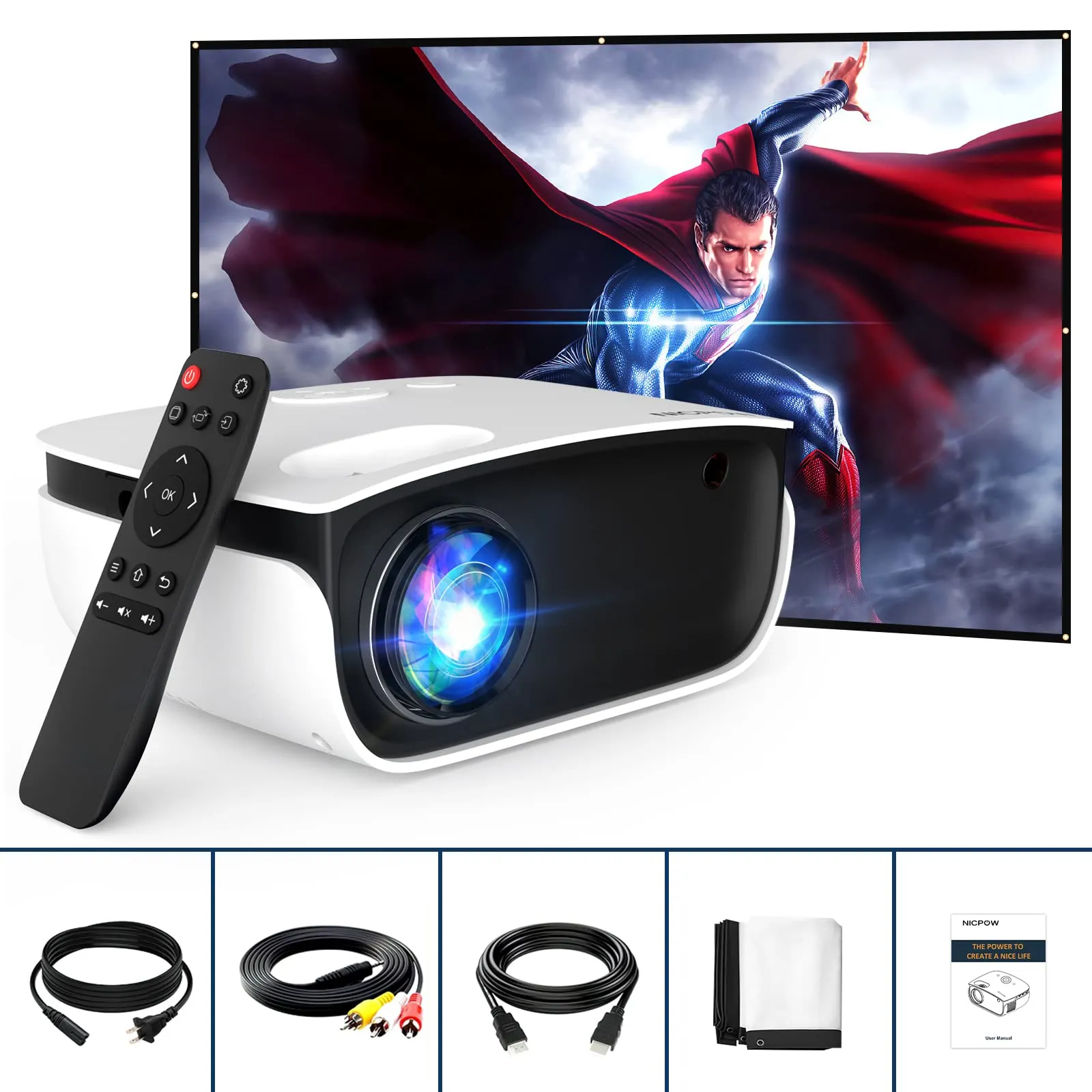 Mini Projector for Home Theater, 1080P.