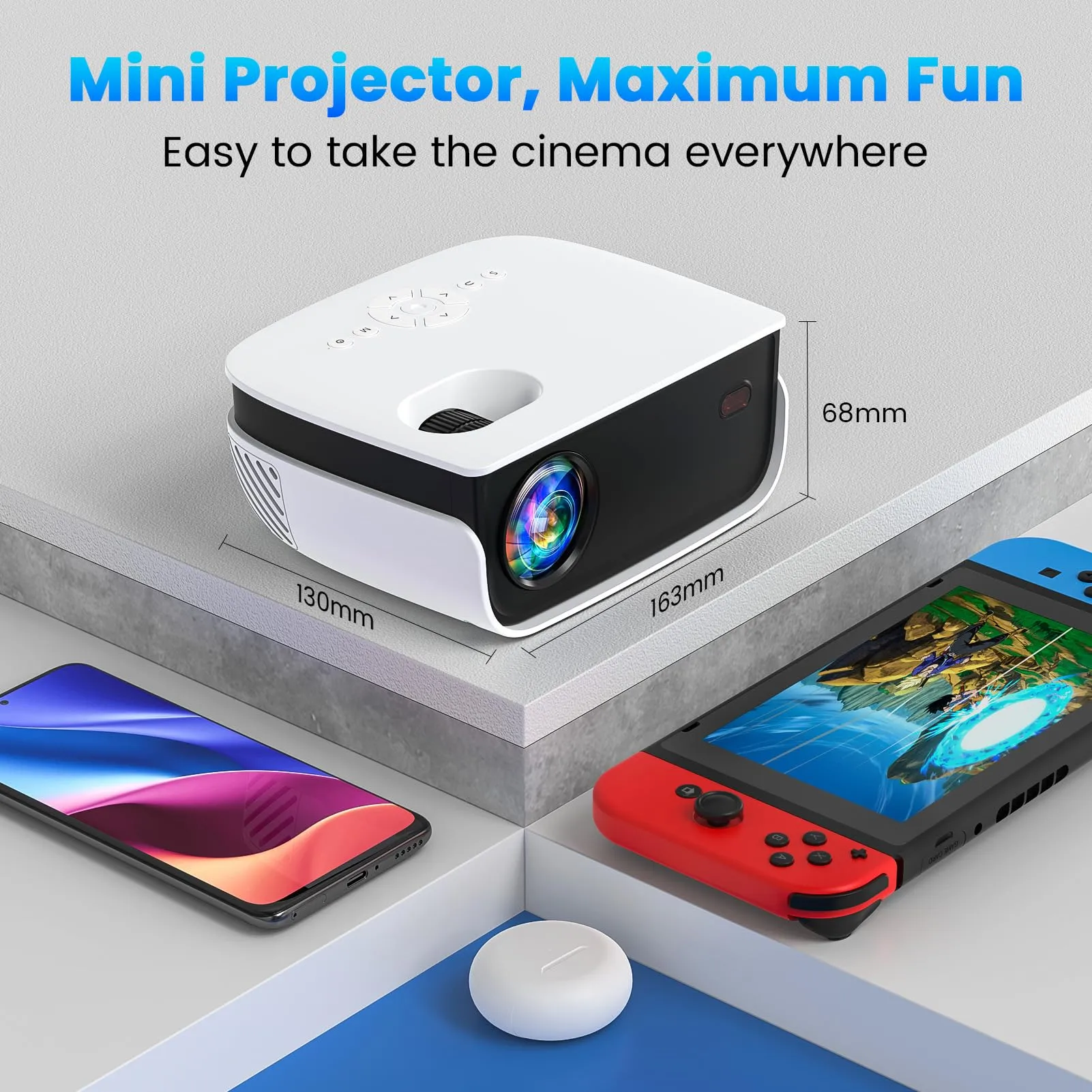 Mini Projector for Home Theater, 1080P.