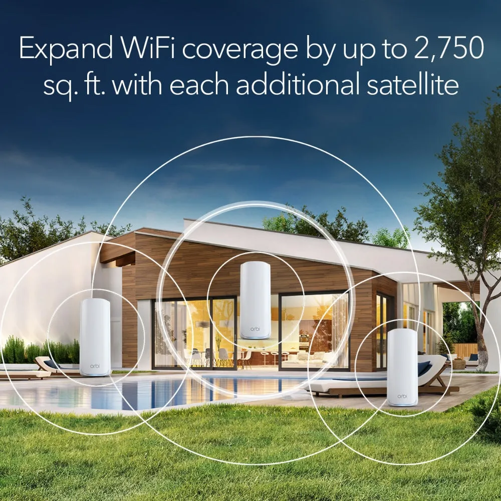 NETGEAR Orbi 770 Series Tri-Band WiFi 7 Mesh Add-on Satellite (RBE770)  Works with Orbi RBE772 and RBE773  Adds Coverage up to 2,750 sq. ft. - BE11000 802.11be (up to 11Gbps)