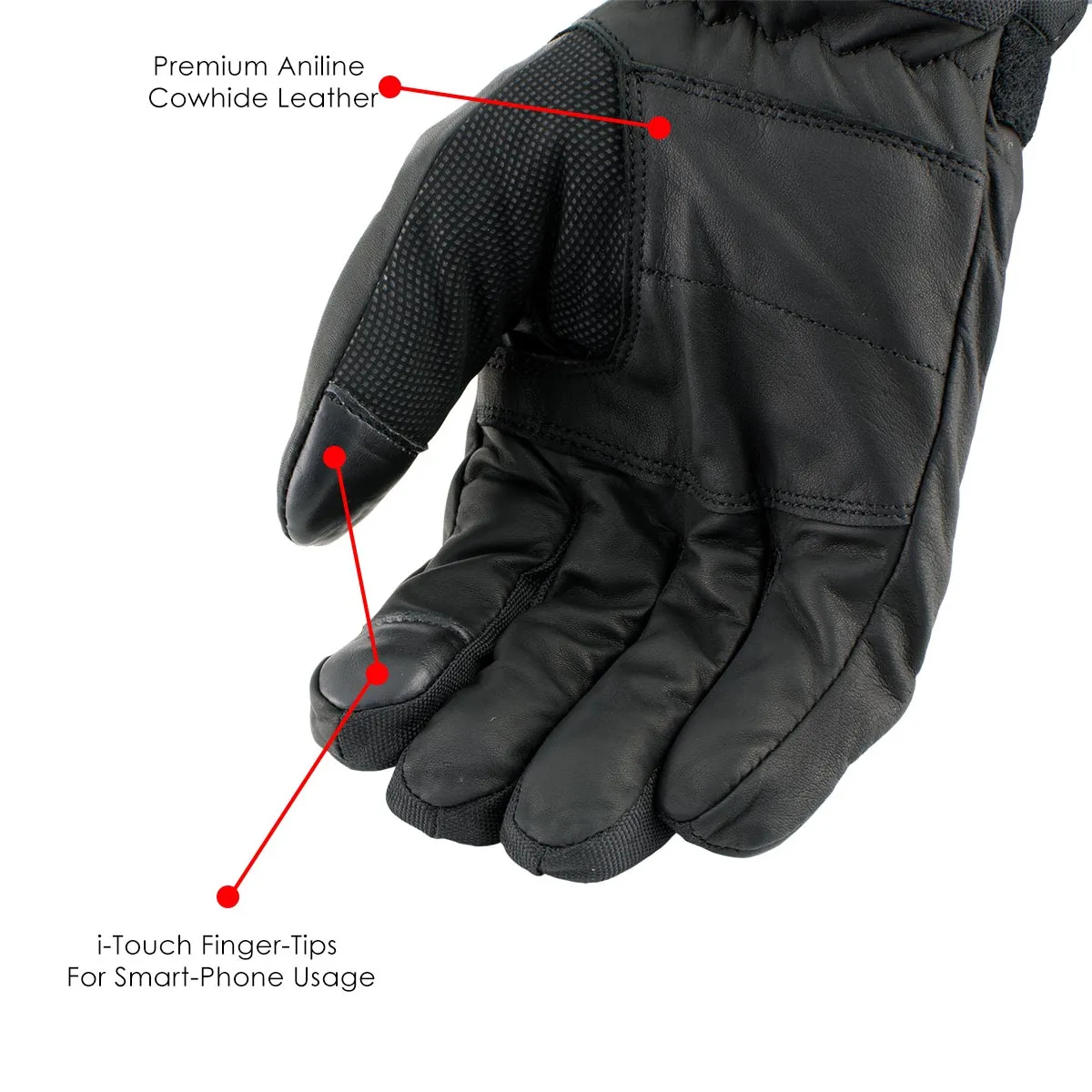 Nexgen Heat NXG17501SET Mens Heated Gloves for Winter Black Leather and Textile Motorcycle Glove w/Battery and Harness Wire