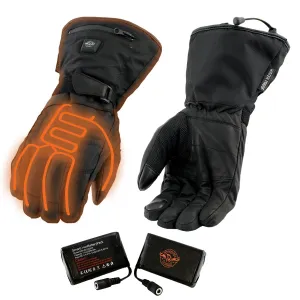 Nexgen Heat NXG17501SET Mens Heated Gloves for Winter Black Leather and Textile Motorcycle Glove w/Battery and Harness Wire