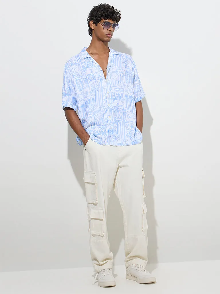 Nuon Blue Tropical-Inspired Relaxed-Fit Shirt