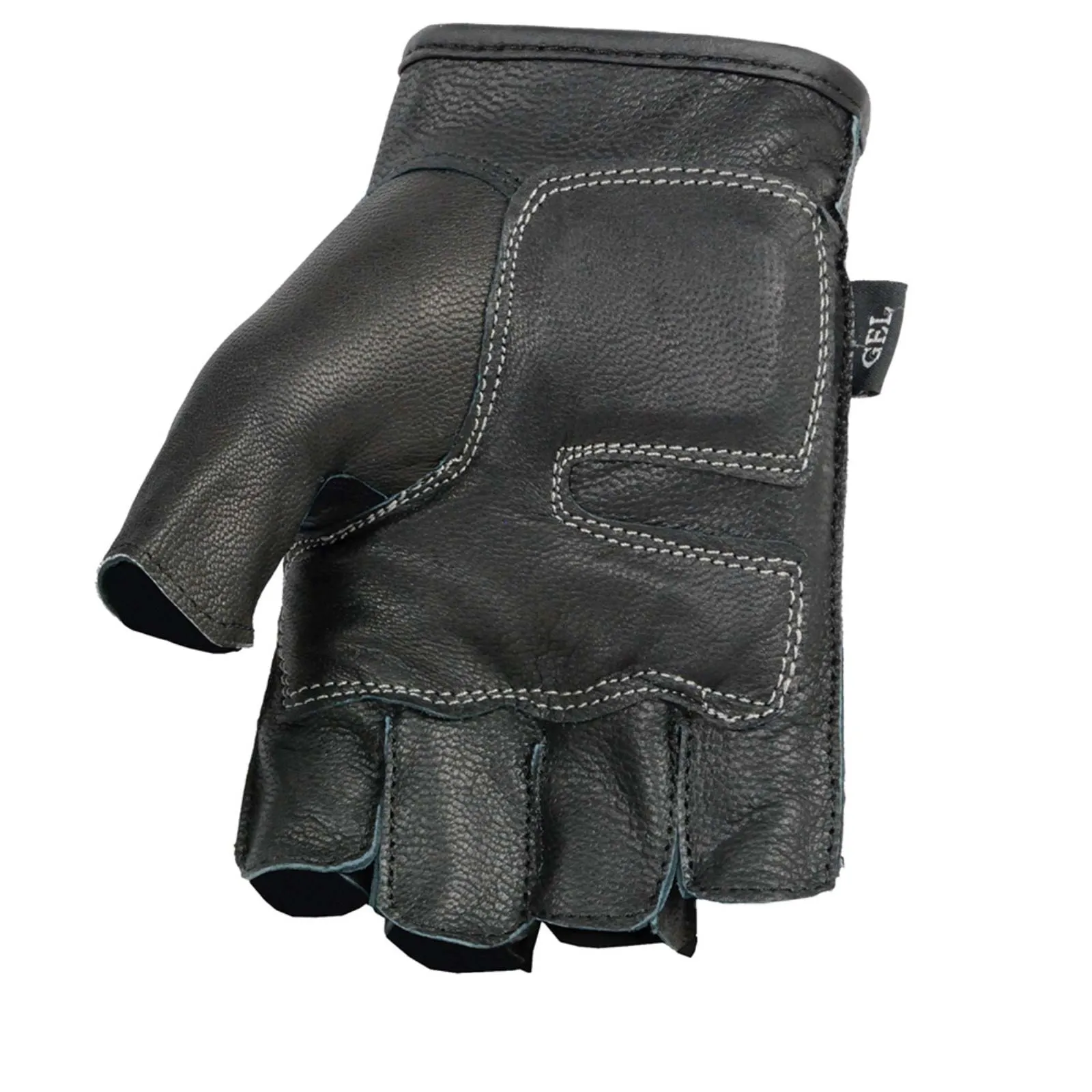Orange Flame SH198 Men's Black Leather Gel Padded Palm Fingerless Motorcycle Hand Gloves W/ Orange Flame Embroidered