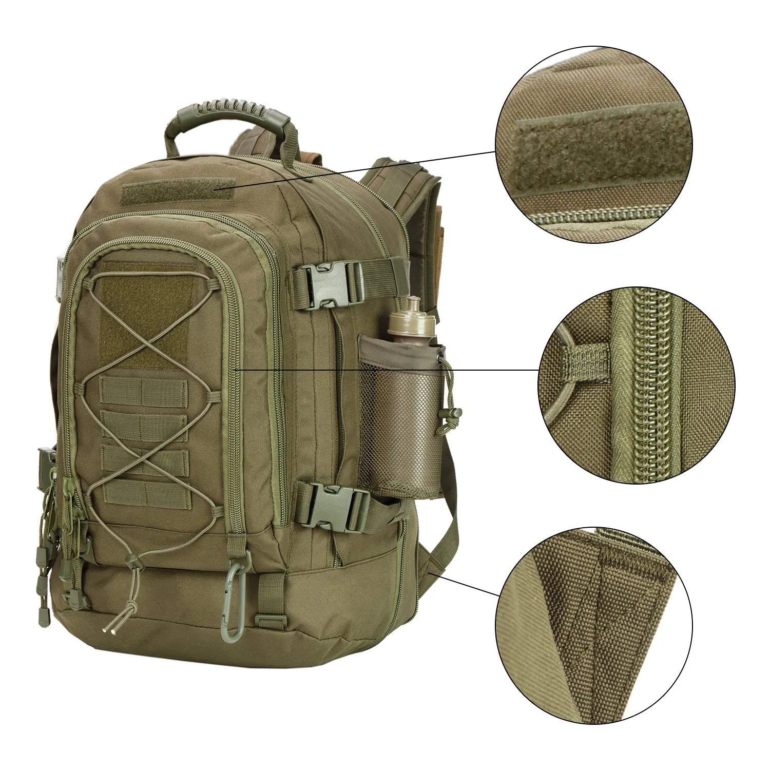 PANS Military Expandable Travel Backpack Tactical Waterproof Outdoor 3-Day Bag,Large,Molle System for Travel,Hiking,Camping,Trekking,Outdoor Sports,Work(Green)